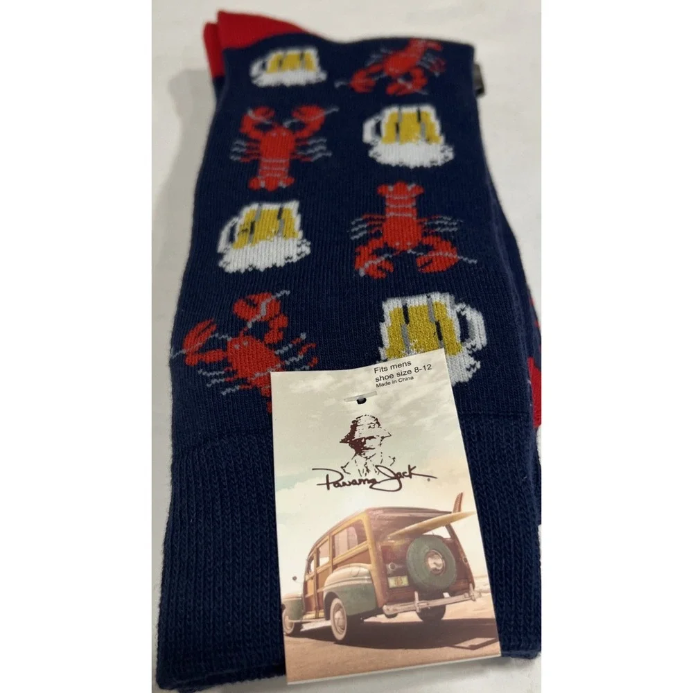New‎ 2 Pair Panama Jack Men's Novelty Socks Lobster Beer Mugs Shoe Size 8-12